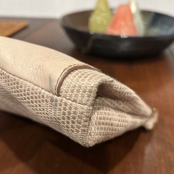 Fossil Leather Fabric Tan and Cream Crossbody Bag Zipped Pockets - Picture 16 of 16